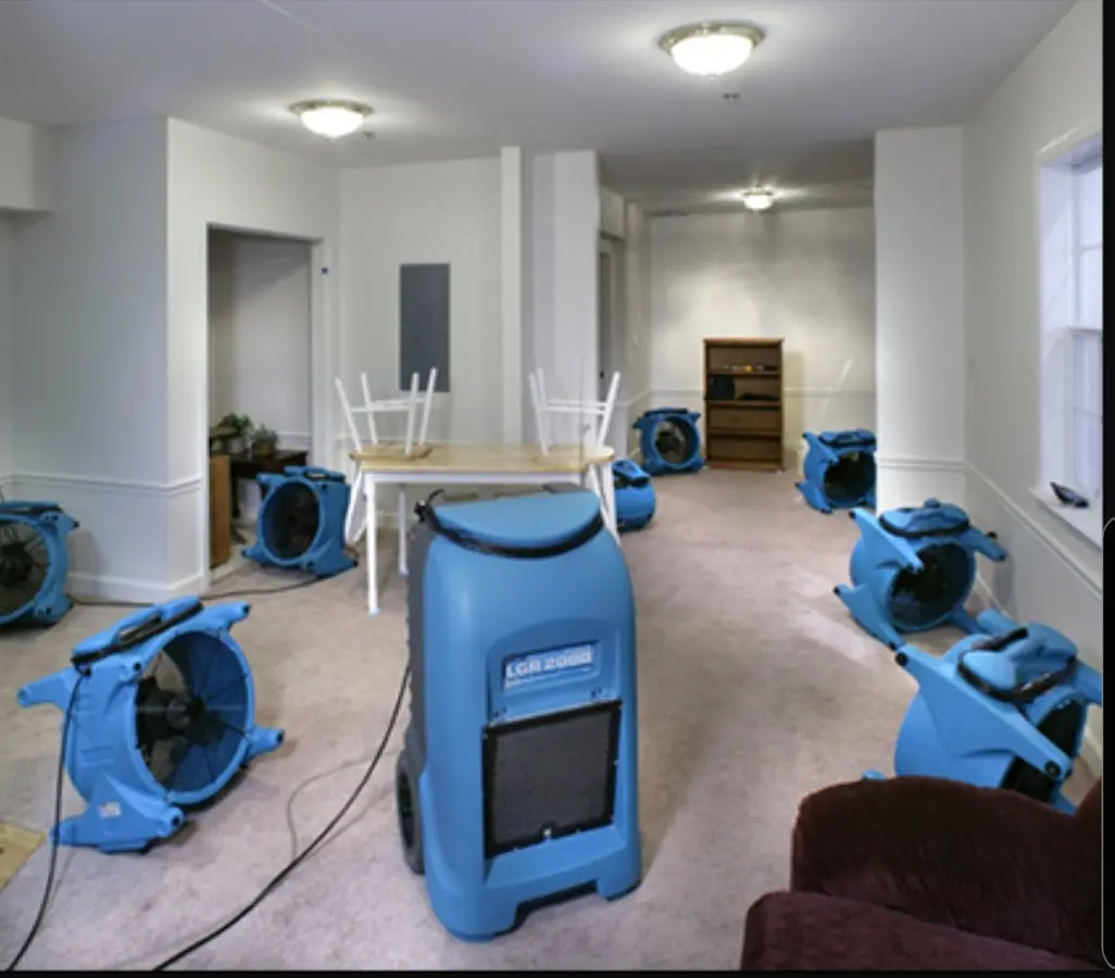 Air movers and dehumidifier setup for Water Damage Restoration in Trotwood